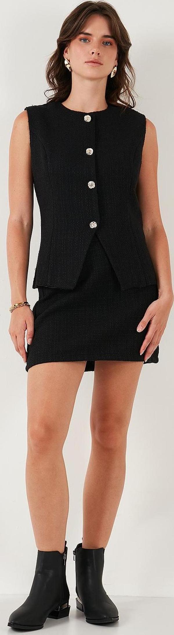 Lela Pamuk ve Yün Karışımlı Slim Fit Mini Boy Tüvit Bayan Etek 611AU086 SİYAH - Image 1