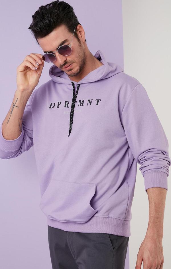 Buratti Slim Fit Baskılı Kapüşonlu Kanguru Cepli Pamuklu Erkek Sweat 5414017 LİLA - Image 1