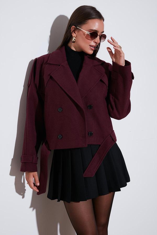 Lela Pamuklu Regular Fit Yumuşak Dokulu Kaşe Kısa Bayan Kaban 6810286 BORDO - Image 1