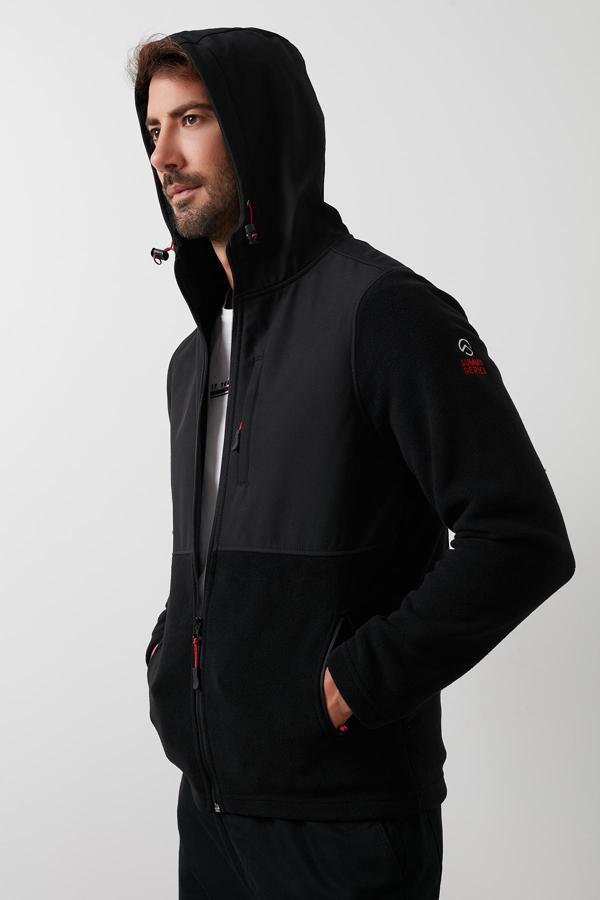 Buratti Kapüşonlu Dik Yaka Şardonlu Slim Fit Erkek Sweat 5655268 SİYAH-SİYAH - Image 1