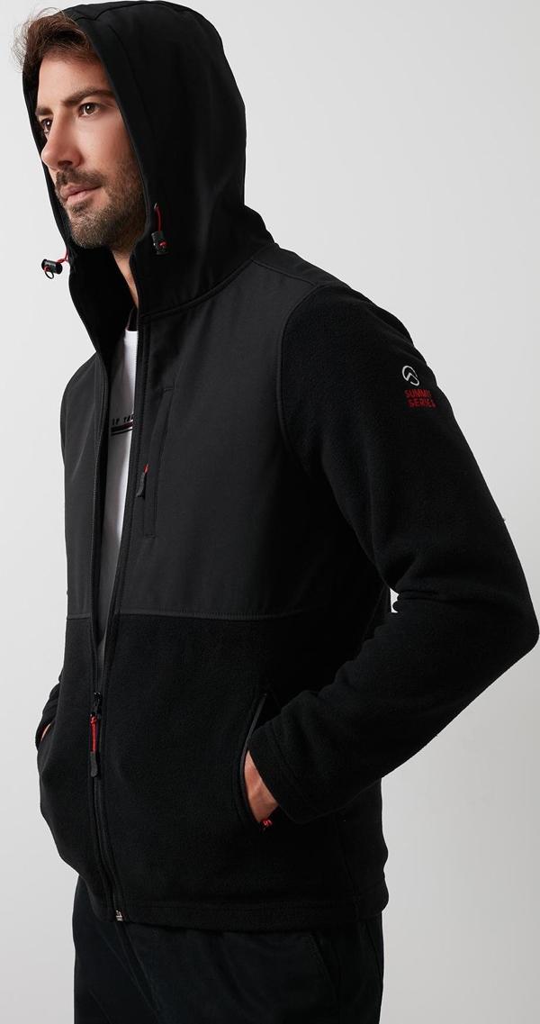 Buratti Kapüşonlu Dik Yaka Şardonlu Slim Fit Erkek Sweat 5655268 SİYAH-SİYAH - Image 1