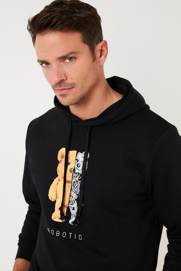 Buratti Baskı Detaylı Pamuklu Kapüşonlu Slim Fit Erkek Sweat 5905236 SİYAH - Image 1