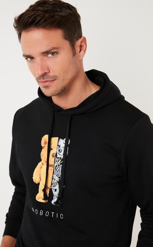 Buratti Baskı Detaylı Pamuklu Kapüşonlu Slim Fit Erkek Sweat 5905236 SİYAH - Image 1
