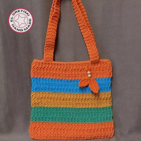 Uretti - Emine 9106 - 3314 El Örgüsü Ahşap Boncuk Detaylı Renkli Omuz Çantası - Image 1