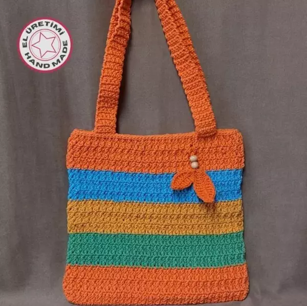 Uretti - Emine 9106 - 3314 El Örgüsü Ahşap Boncuk Detaylı Renkli Omuz Çantası - Image 1