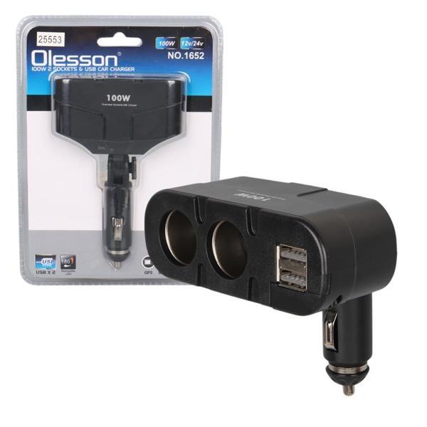 Olesson 1652 12-24V Çift USB Girişli 100W 2'li Araç Çakmak Çoklayıcı - Image 1