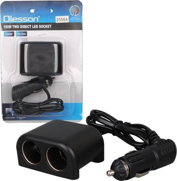 Olesson 1644 12-24V 100W 70cm Kablolu 2'LI Araç Çakmak Çoklayıcı - Image 1