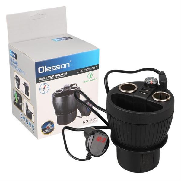 Olesson 1640 12-24V Çiftli Çift Usbli 120W 80Cm Kablolu Dijital Ekranlı Araç Çakmak Çoklayıcı - Image 1