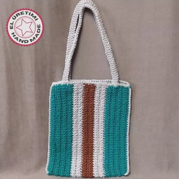 Uretti - Emine 9106 - 7932 El Örgüsü Renkli Omuz Çantası- Yeşil - Image 1