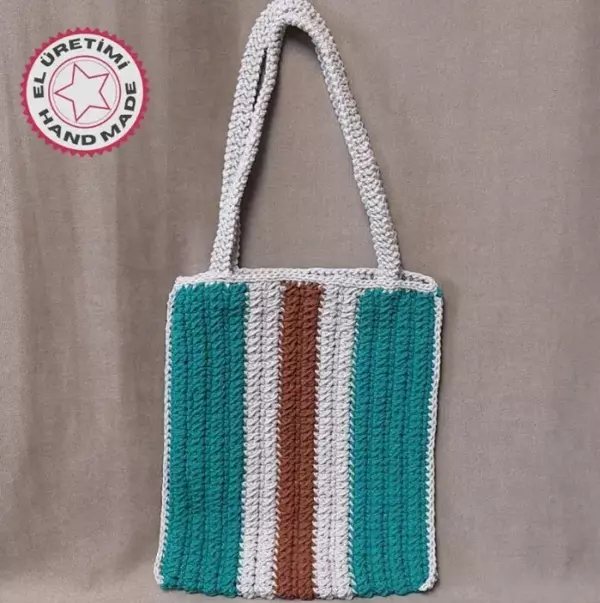 Uretti - Emine 9106 - 7932 El Örgüsü Renkli Omuz Çantası- Yeşil - Image 1