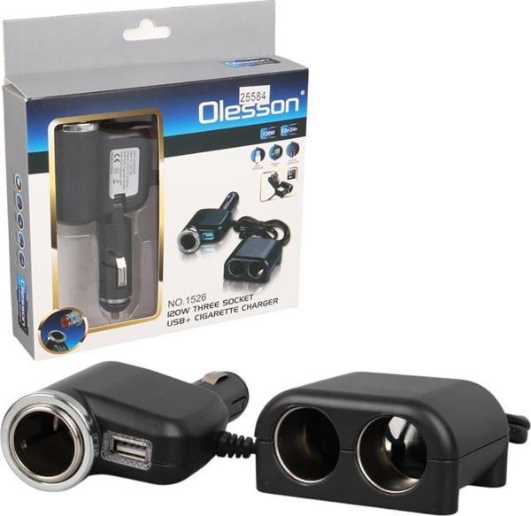 Olesson 1526 12-24V Tek USB Girişli 120W 80 CM Kablolu 3'LÜ Araç Çakmak Çoklayıcı - Image 1