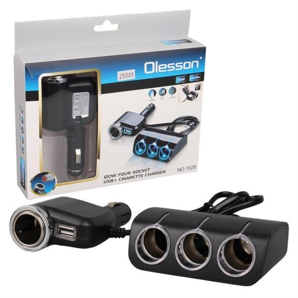 Olesson 1528 12-24V Tek USB Girişli 120W 80cm Kablolu 3'LÜ Araç Çakmak Çoklayıcı - Image 1