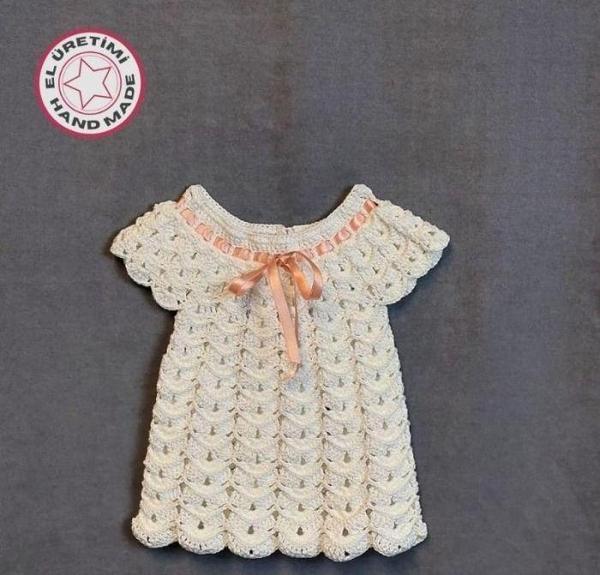 Uretti - Talia 8659 2040 El Örgüsü Koton İp Kız Çocuk Beyaz Elbise - 6 / 9 Ay - Image 1