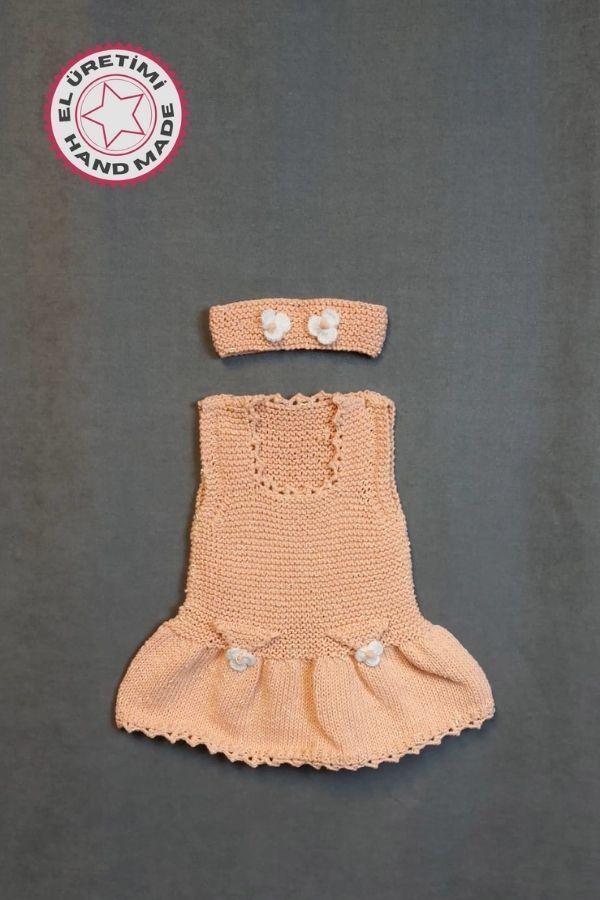 Uretti - Talia 8659 5112 El Örgüsü Koton İp Kız Çocuk Elbise - Bandana Takım - 2 Yaş - Image 1