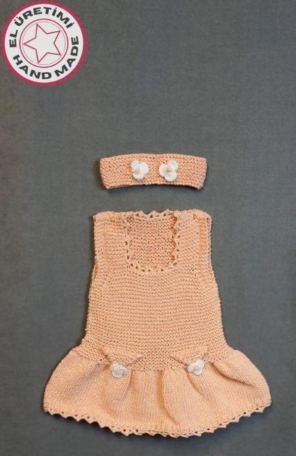 Uretti - Talia 8659 5112 El Örgüsü Koton İp Kız Çocuk Elbise - Bandana Takım - 2 Yaş - Image 1