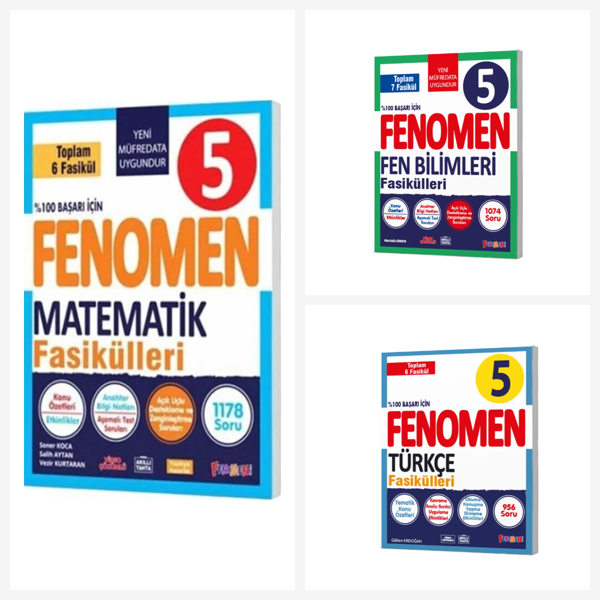 Fenomen 5. Sınıf Matematik + Fen + Türkçe Fasikülleri Seti 3 Kitap Fenomen Yayınları - Bi bigelio - Image 1