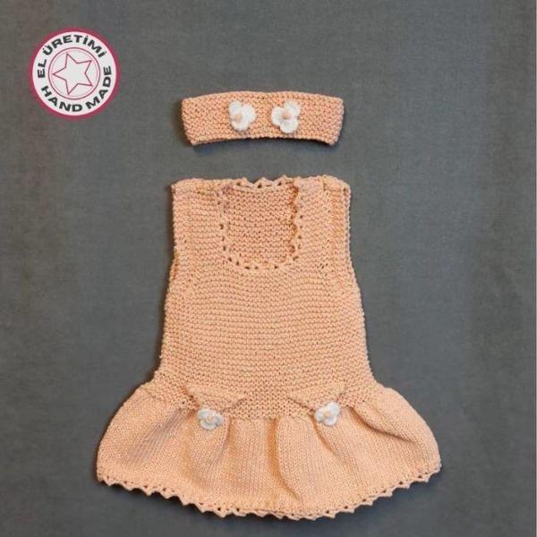 Uretti - Talia 8659 1005 El Örgüsü Koton İp Kız Çocuk Elbise - Bandana Takım - 1 Yaş / Gülkurusu - Image 1