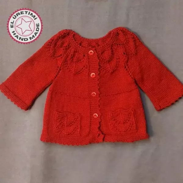 Uretti - Talia 8659 2643 El Örgüsü Kız Çocuk Hırka - Jile - Bandana - Patik Takım - 1 / 2 Yaş - Image 1