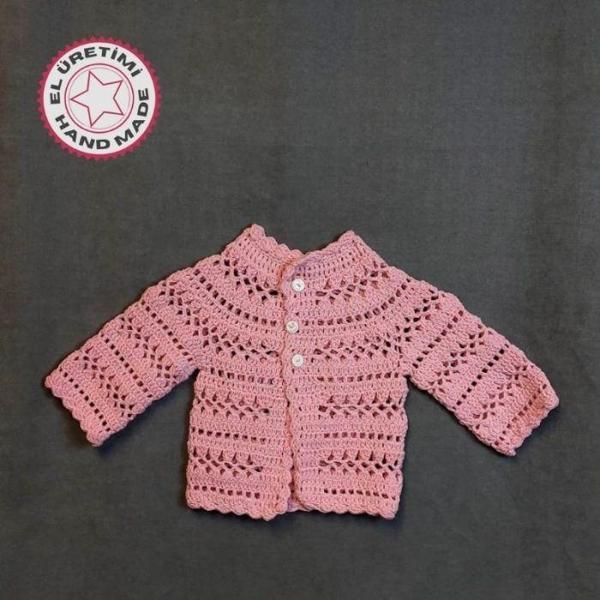 Uretti - Talia 8659 1236 El Örgüsü Koton İp Kız Çocuk Pembe Hırka - 0 / 6 Ay - Image 1