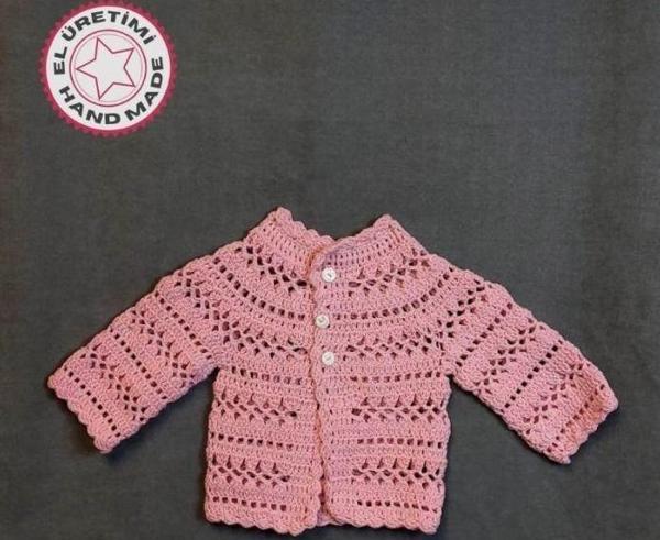 Uretti - Talia 8659 1236 El Örgüsü Koton İp Kız Çocuk Pembe Hırka - 0 / 6 Ay - Image 1