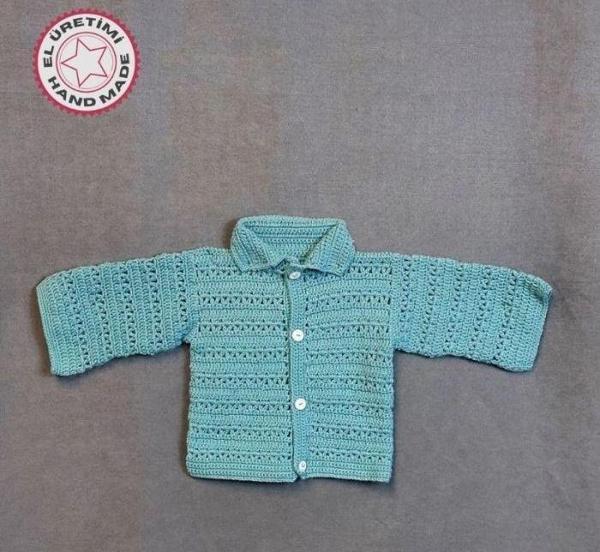 Uretti - Talia 8659 0480 El Örgüsü Koton İp Erkek Çocuk Yeşil Hırka - 6 / 9 Ay - Image 1