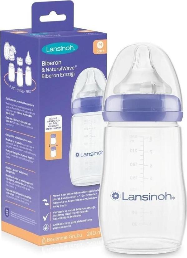 LANSINOH 75590 Natural Wave Silikon Uçlu Biberon 240 ml - Image 1