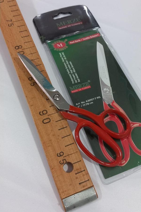 Merze Kırmızı Saplı Deri Regula Makası No:7 Kumas Terzi 18 cm - Image 1