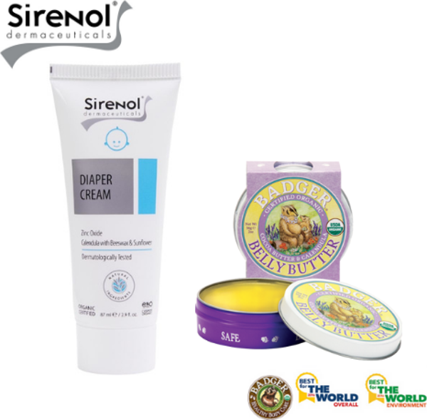 Badger Karın Bölgesi Nemlendirici Krem ve Sirenol Bebek Pişik Kremi Set - Image 1