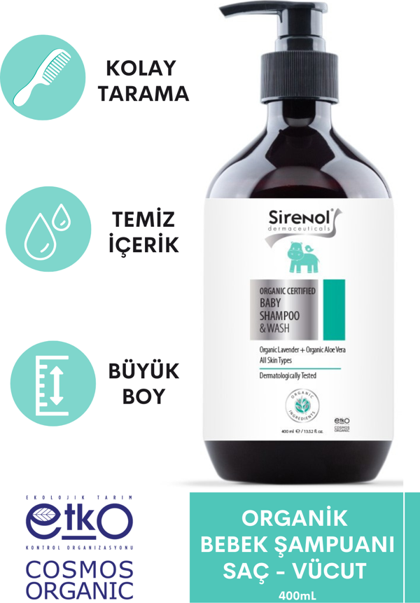 Sirenol Organik Bebek Saç Vücut Şampuanı 400 mL - Image 1