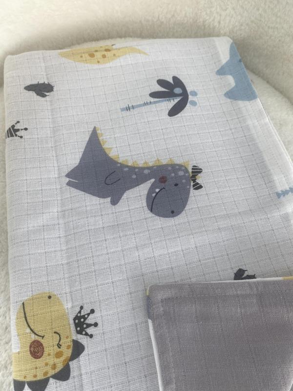 80 x 90 Unisex Bebek Battaniyesi – Dinozor Figürlü Müslin - Image 1