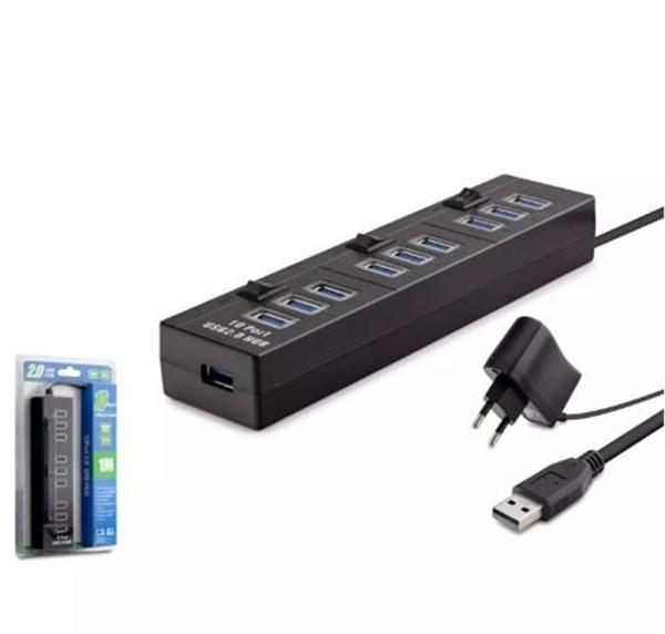 Hadron Hdx7005 Usb Hub 10-Usb 1M Siyah ( Güç Adaptörlü) - Image 1