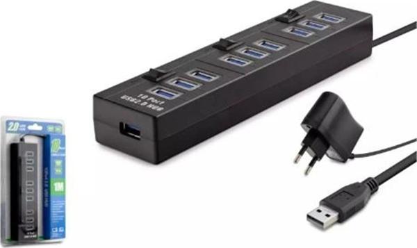 Hadron Hdx7005 Usb Hub 10-Usb 1M Siyah ( Güç Adaptörlü) - Image 1