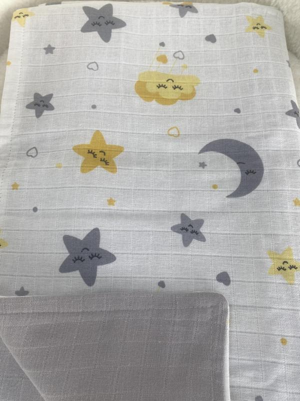 80 x 90 Unisex Bebek Battaniyesi – Sarı & Gri Gökyüzü Temalı Müslin - Image 1