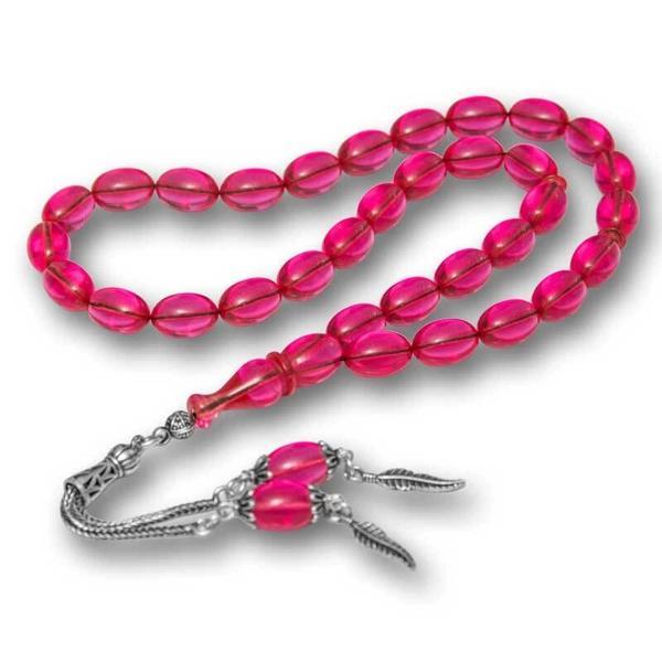 Supertrend Gümüş Püsküllü Pembe Ateş Kehribar Tesbih - Image 1
