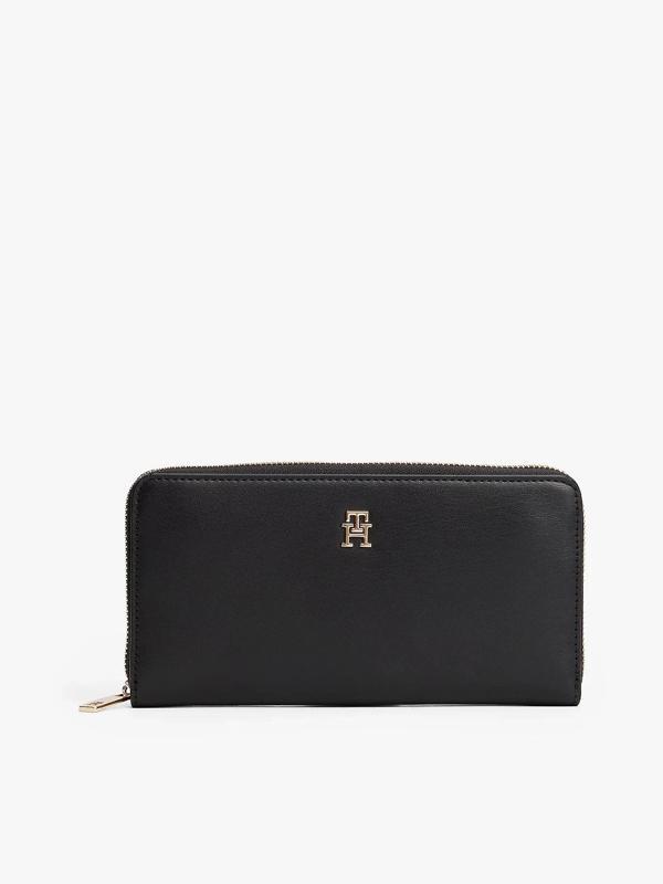 Tommy Hilfiger TH Icon Büyük Boy Fermuarlı Kadın Siyah Cüzdan AW0AW17744BDS - Image 1