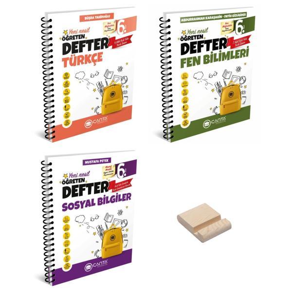 6. Sınıf Öğreten Defter Türkçe Fen Bilimleri ve Sosyal Bilgiler 3lü Set + Telefon Standı - Çanta Yayınları - Image 1