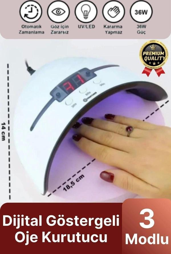 Profesyonel Dijital Göstergeli Otomatik 36W 12 Adet Uv Led Işıklı 3 Modlu Tırnak Jel Oje Kurutucu - Image 1
