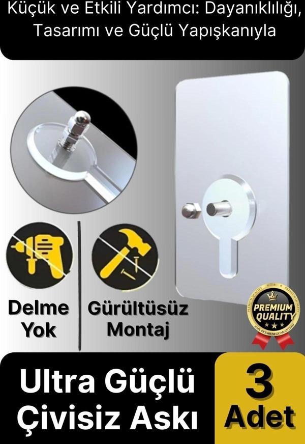 Süper Sağlam İz bırakmaz Çerçeve Tablo Banyo Mutfak Ultra Güçlü Yapışkanlı Çivisiz Askı 3 Adet - Image 1