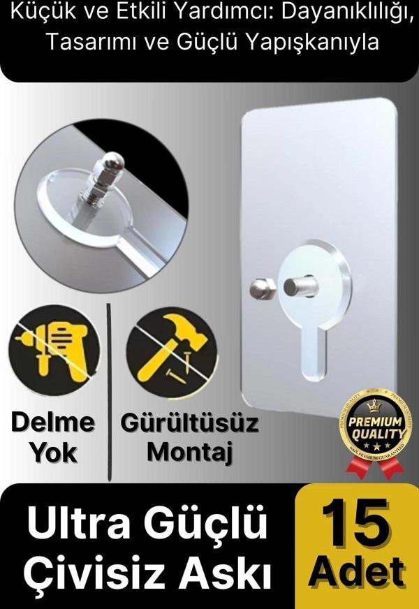 Süper Sağlam İz bırakmaz Çerçeve Tablo Banyo Mutfak Ultra Güçlü Yapışkanlı Çivisiz Askı 15 Adet - Image 1