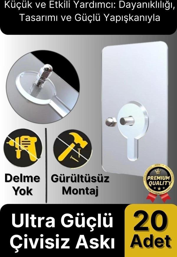 Süper Sağlam İz bırakmaz Çerçeve Tablo Banyo Mutfak Ultra Güçlü Yapışkanlı Çivisiz Askı 20 Adet - Image 1