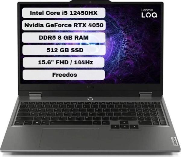 Loq 15IAX9 83GS007WTR Intel Core I5 12450HX 8gb 512GB SSD Rtx 4050 Freedos 15.6" Fhd Taşınabilir Bilgisayar - Image 1