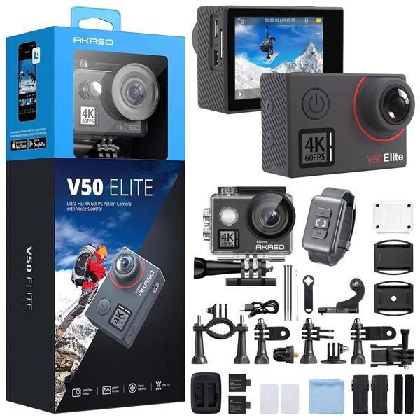 Akaso V50 Elite 4K/60FPS 20MP Wi-Fi Aksiyon Kamera ve Aksesuar Seti, Su Geçirmez Kılıf, App Kontroll - Image 1