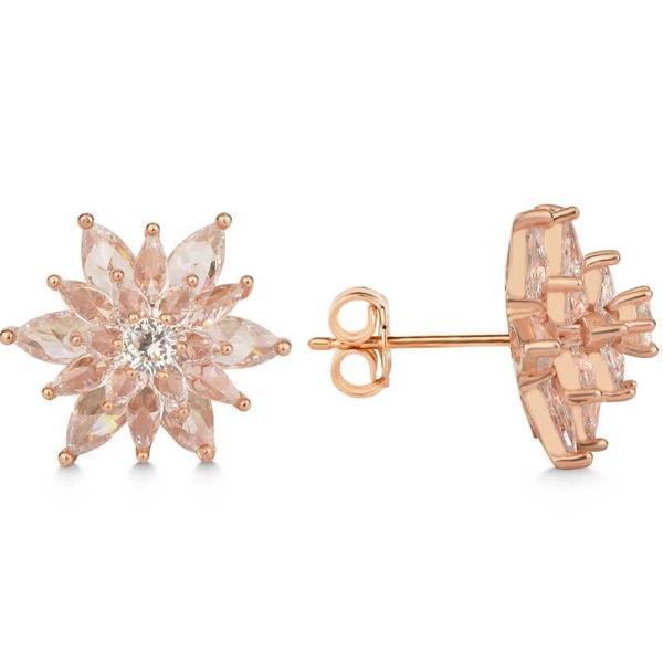 Supertrend Gümüş Rose 4 Katman Lotus Çiçeği Kadın Çivili Küpe - Image 1