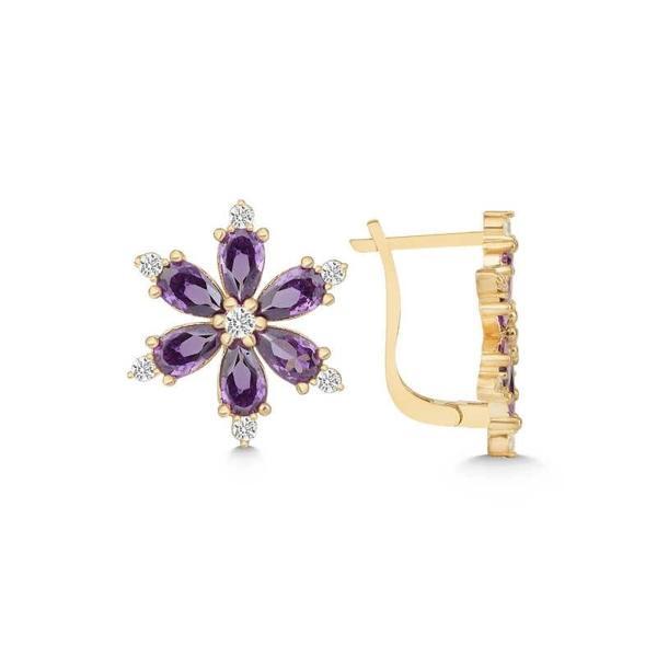 Supertrend Gümüş Gold Mor Lotus Çiçeği Kadın Küpe - Image 1