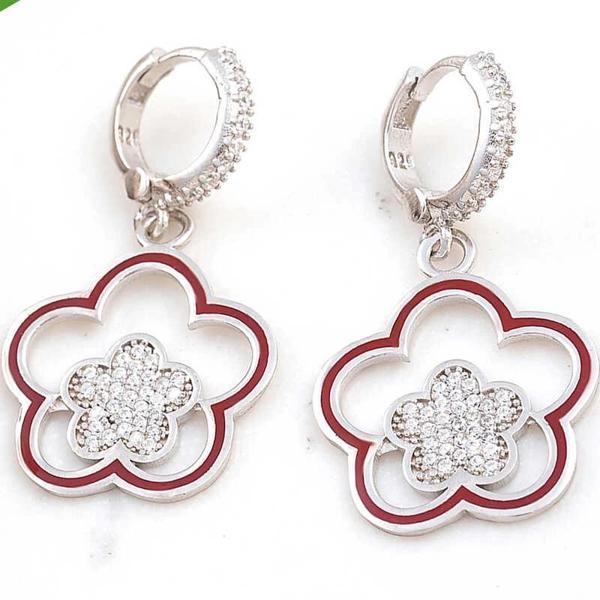 Supertrend ​gümüş Sallantılı Çiçek Desenli Kadın Küpe - Image 1