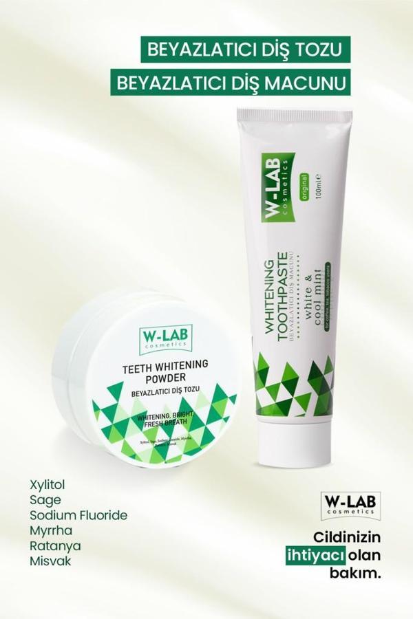 W-Lab Kozmetik Beyazlatıcı Diş Macunu 100 Ml ve W-Lab Kozmetik Beyazlatıcı Diş Tozu 75 Gr - Image 1