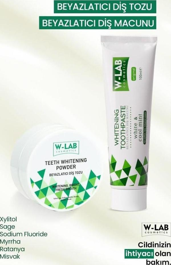 W-Lab Kozmetik Beyazlatıcı Diş Macunu 100 Ml ve W-Lab Kozmetik Beyazlatıcı Diş Tozu 75 Gr - Image 1
