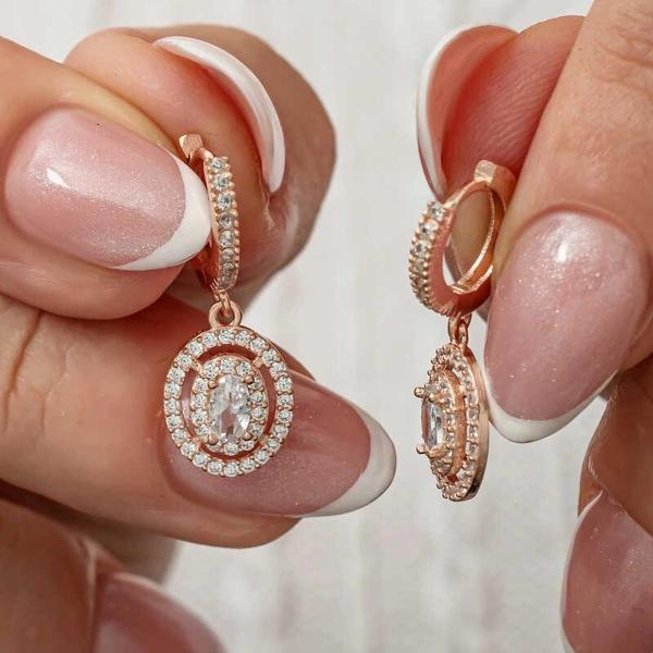 Supertrend Gümüş Rose Oval Taşlı Sallantılı Küpe - Image 1