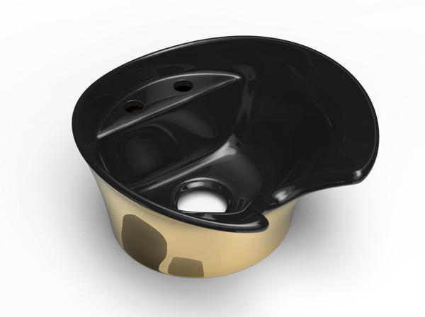 Seramik Kuaför Lavabosu 57 cm Dış Altın İç Siyah Bayan Oval Yıkama Başlığı - Image 1
