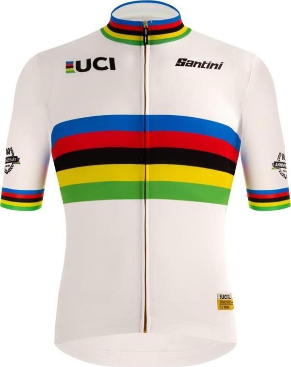 Koleksiyonluk Santini Limited Edition UCI Road World Championships Centenary Gold Bisiklet Forması RE94075CGOLD Beyaz-4XL - Image 1